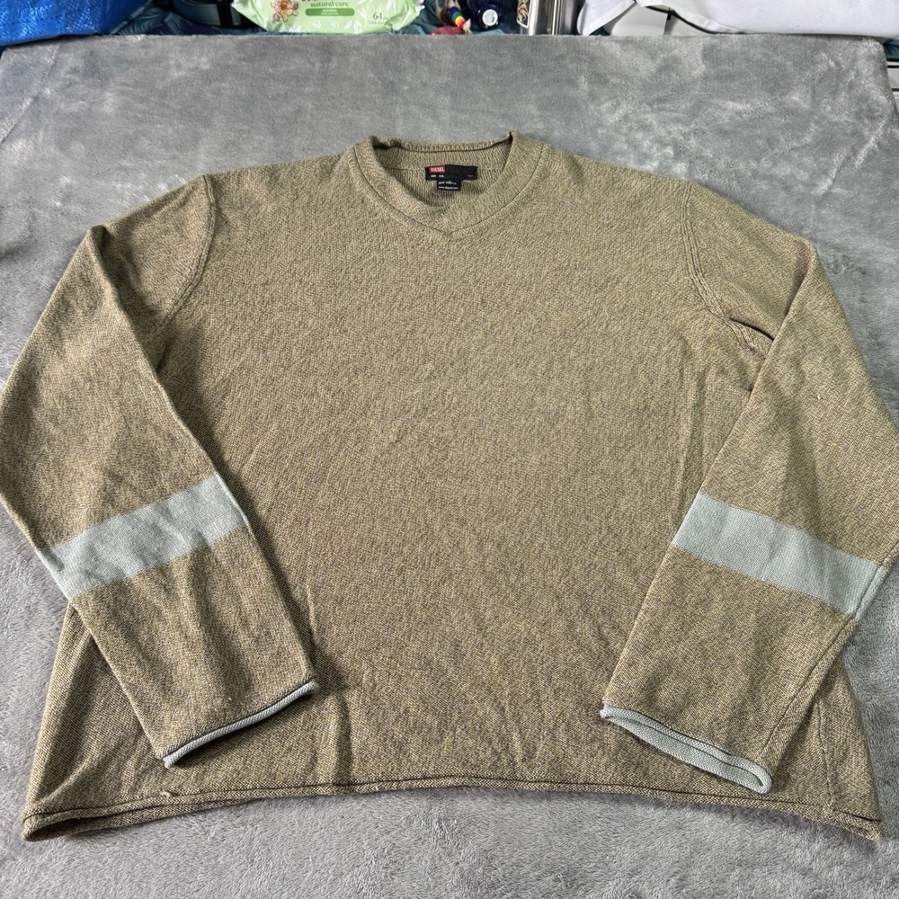 VTG Y2K Diesel Striped Wool Blend Boxy Knit Sweater Size XXL Streetwear Grunge